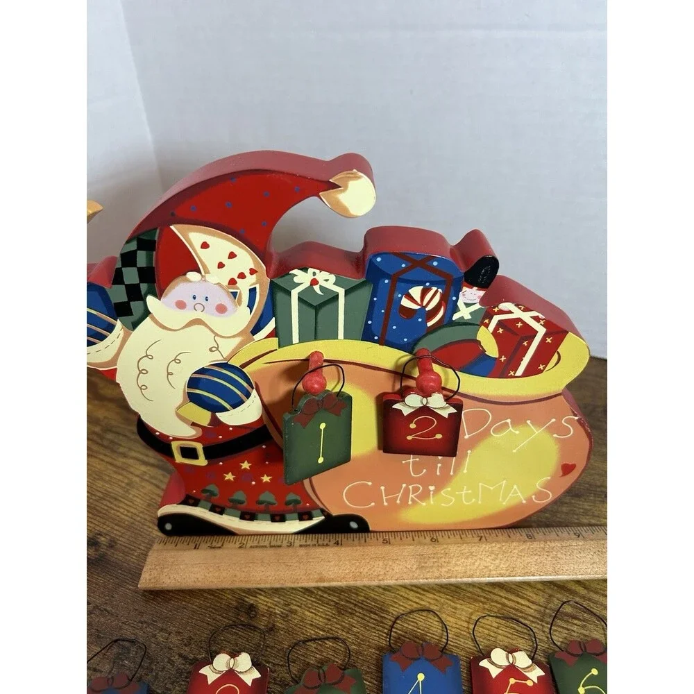 Vintage Wooden Santa Christmas Countdown Calendar Wall Hanging Shelf Sitter Deco